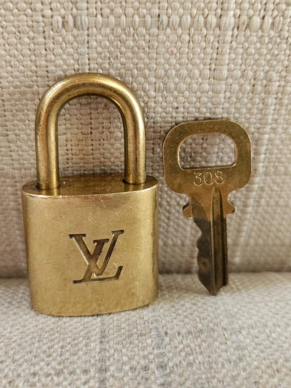 Vintage Louis Vuitton Key Lock Pendant Necklace Gold Tone Padlock Made in France - Picture 7 of 12